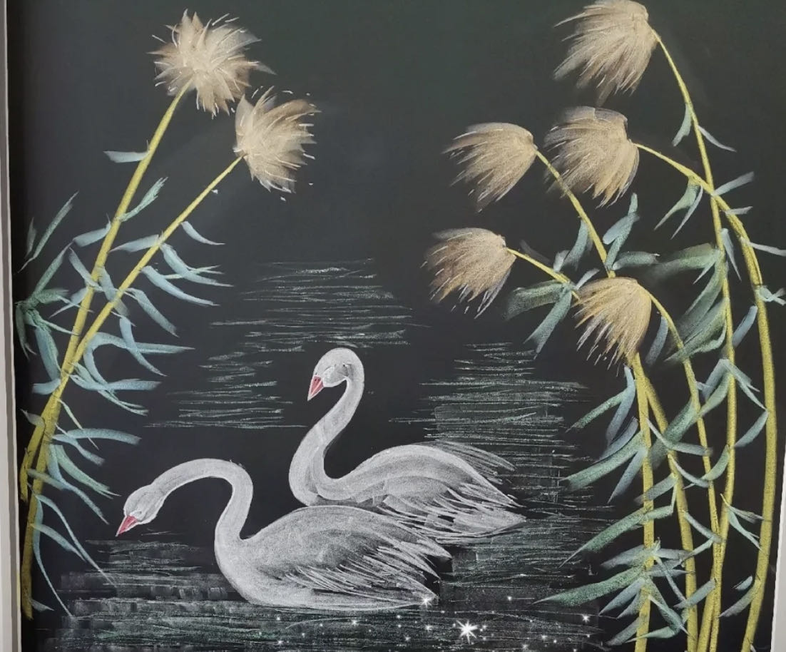 粉笔画 | 芦苇荡里的鹅